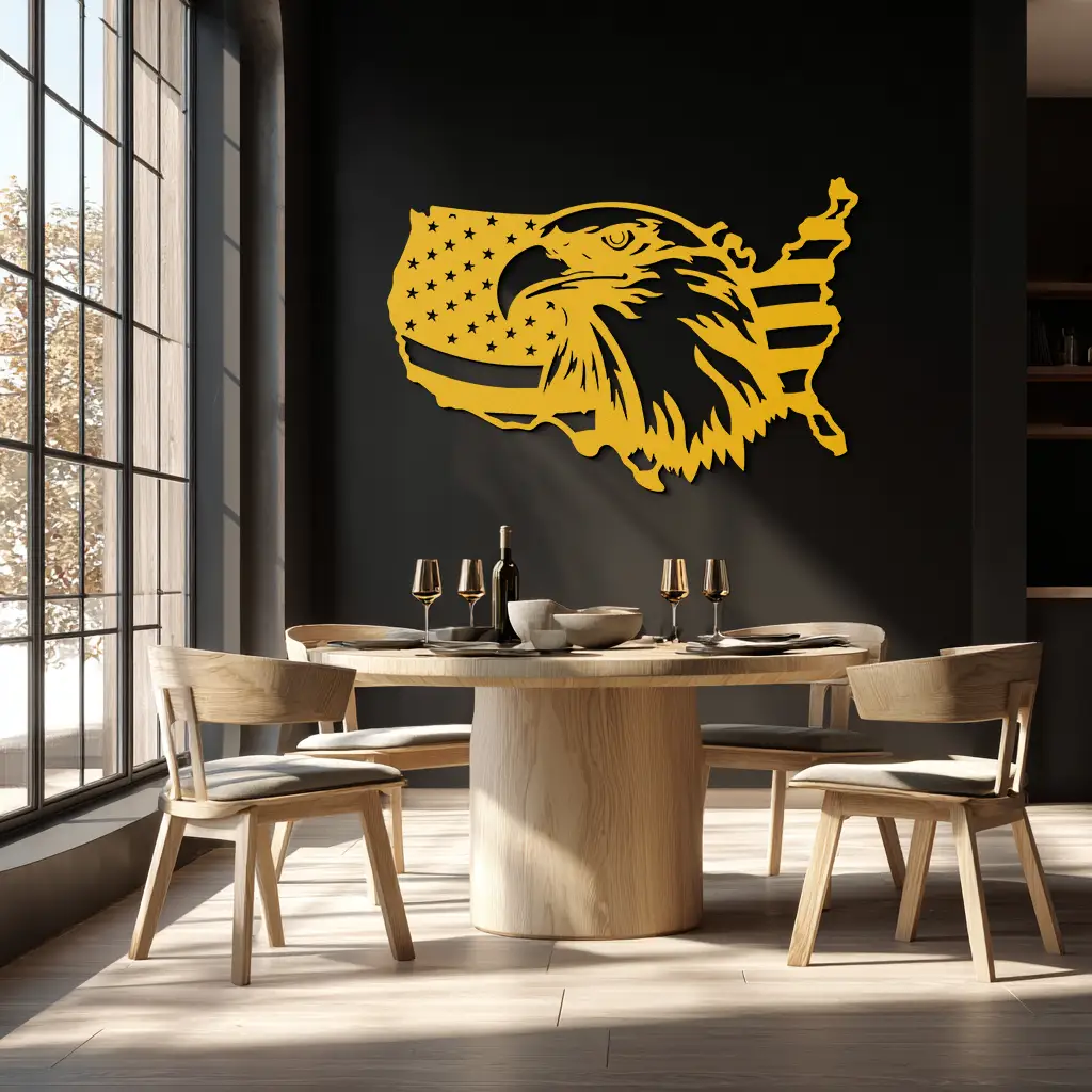 American Flag Eagle Silhouette Metal Wall Art – Patriotic USA Decor for Home & Office- KAF497 by Enova Art