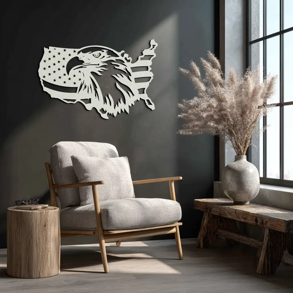 American Flag Eagle Silhouette Metal Wall Art – Patriotic USA Decor for Home & Office- KAF497 by Enova Art