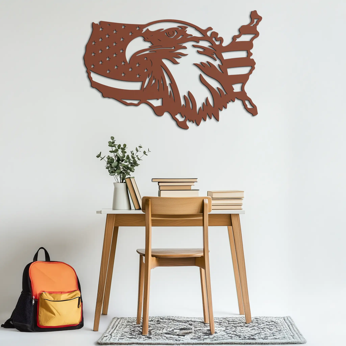 American Flag Eagle Silhouette Metal Wall Art – Patriotic USA Decor for Home & Office- KAF497 by Enova Art