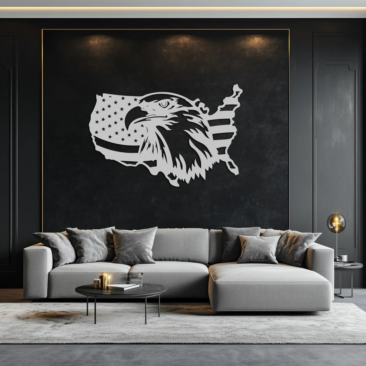 American Flag Eagle Silhouette Metal Wall Art – Patriotic USA Decor for Home & Office- KAF497 by Enova Art