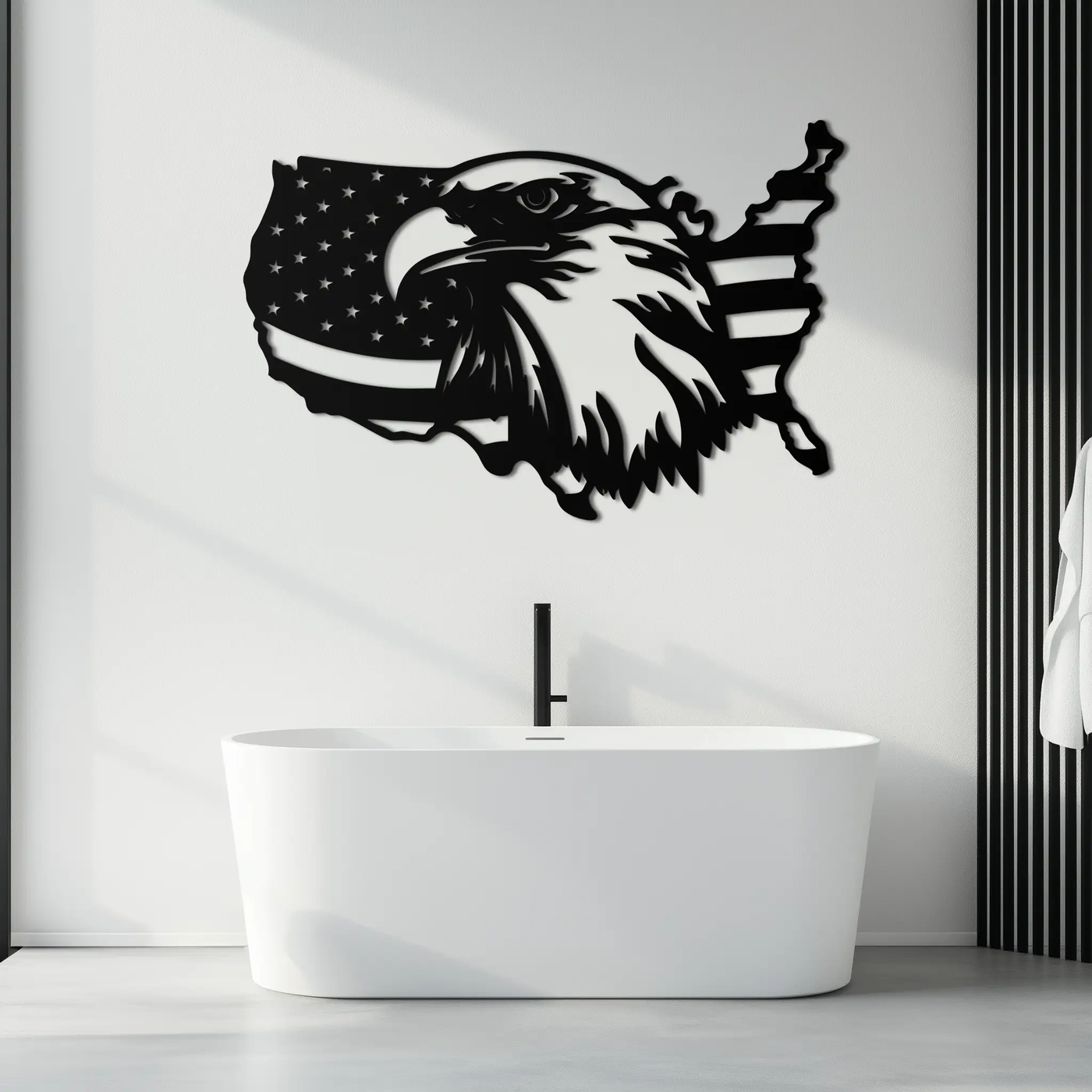 American Flag Eagle Silhouette Metal Wall Art – Patriotic USA Decor for Home & Office- KAF497 by Enova Art