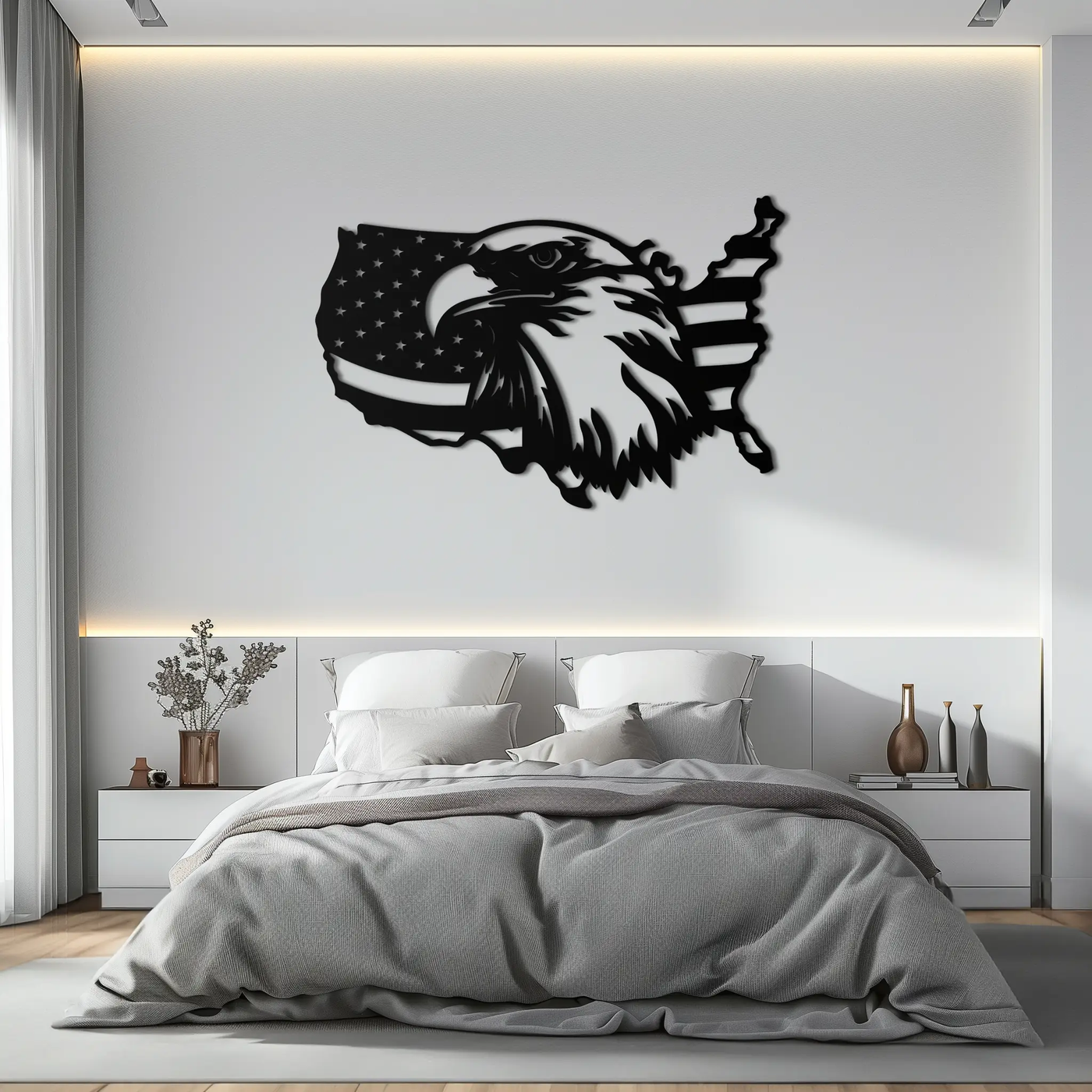 American Flag Eagle Silhouette Metal Wall Art – Patriotic USA Decor for Home & Office- KAF497 by Enova Art