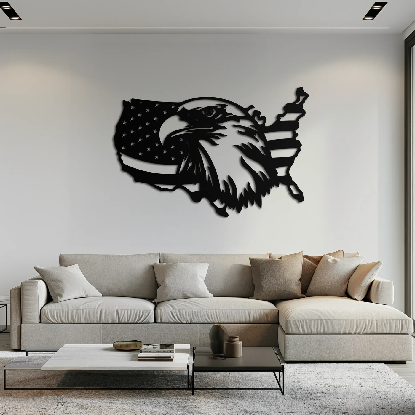 American Flag Eagle Silhouette Metal Wall Art – Patriotic USA Decor for Home & Office- KAF497 by Enova Art