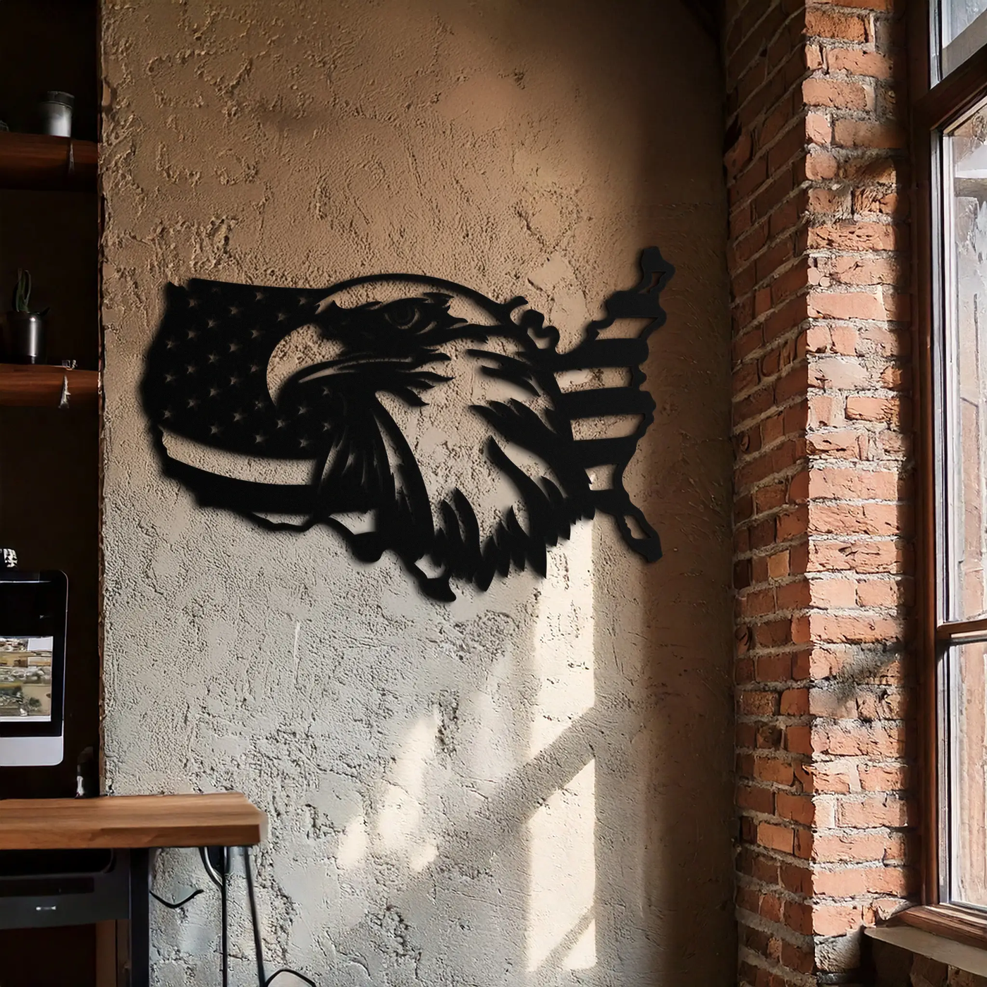 American Flag Eagle Silhouette Metal Wall Art – Patriotic USA Decor for Home & Office- KAF497 by Enova Art