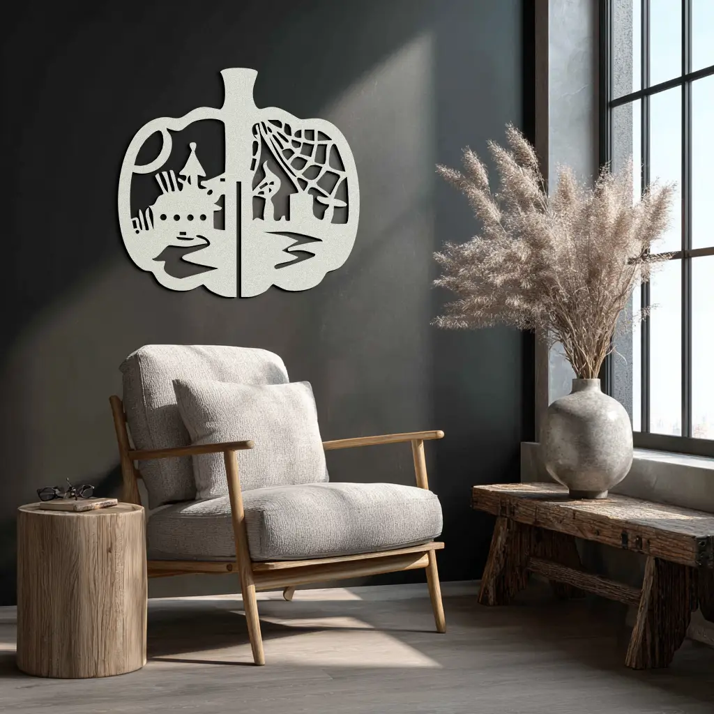 Halloween Pumpkin Metal Wall Art – Spooky Black Steel Halloween Decor- KAF498 by Enova Art