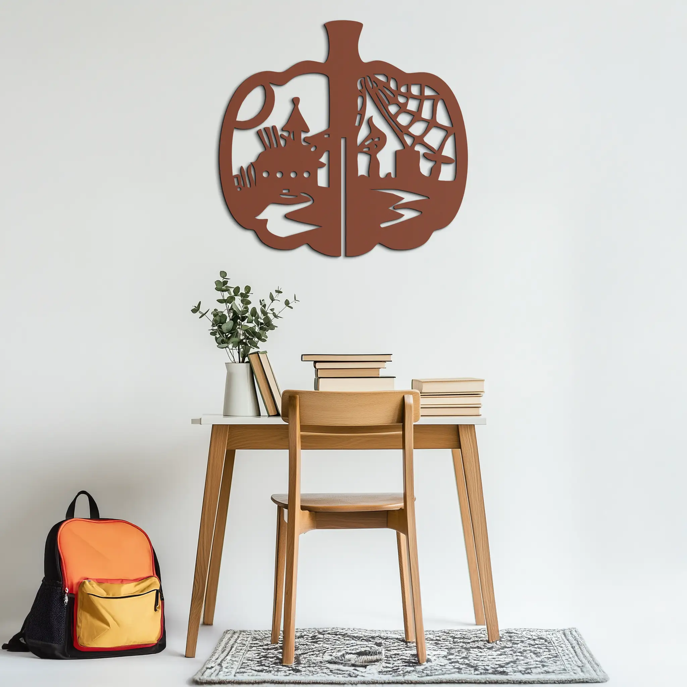 Halloween Pumpkin Metal Wall Art – Spooky Black Steel Halloween Decor- KAF498 by Enova Art