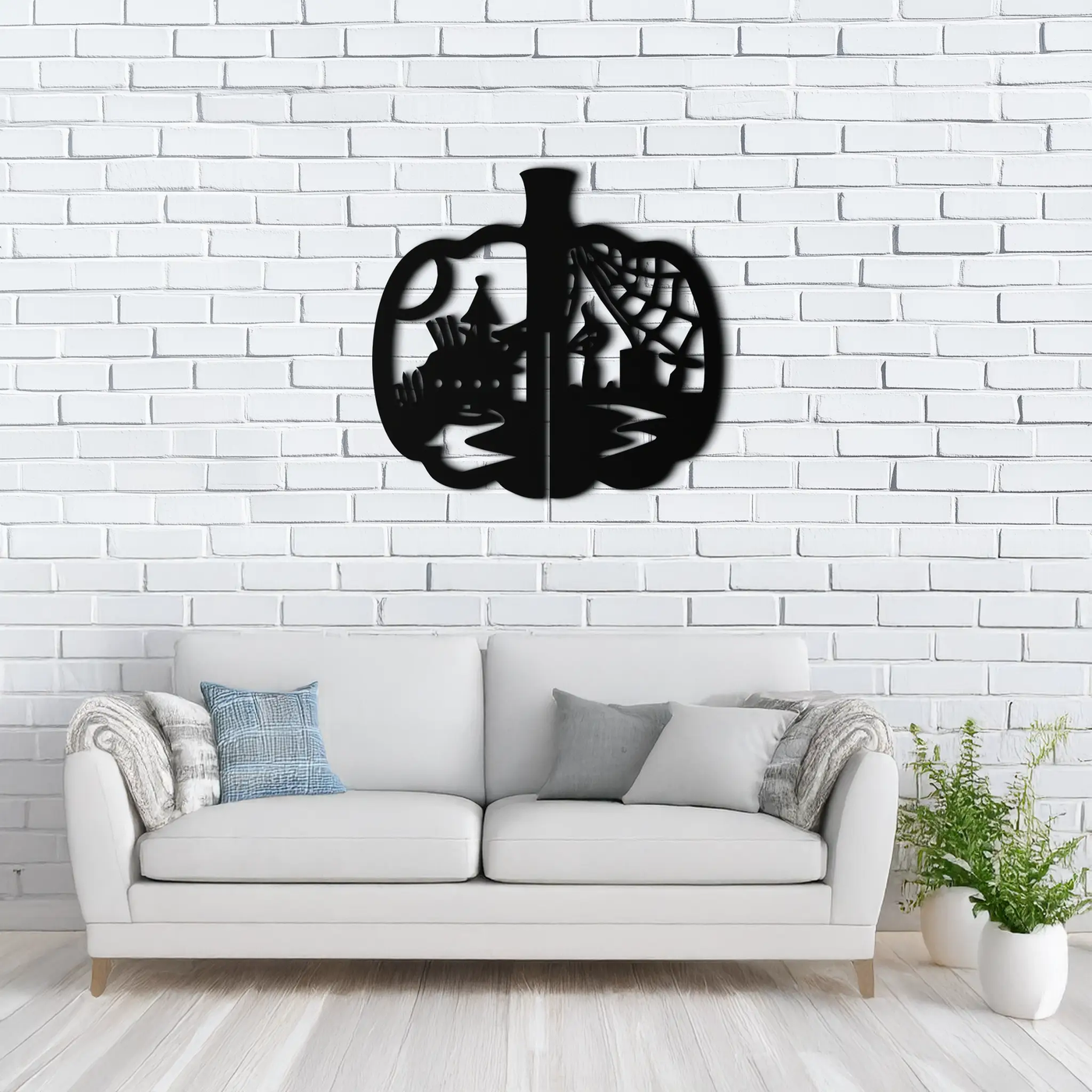 Halloween Pumpkin Metal Wall Art – Spooky Black Steel Halloween Decor- KAF498 by Enova Art