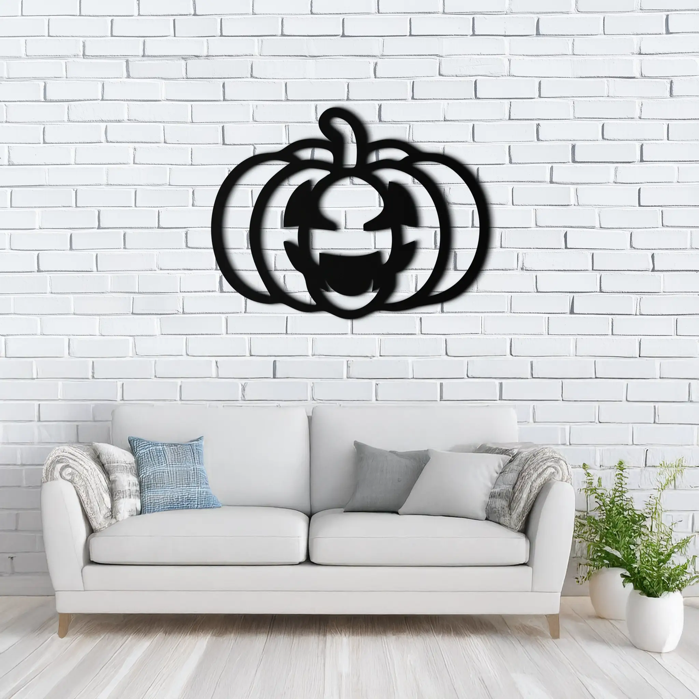 Pumpkin Halloween Metal Wall Art – Spooky Jack O'Lantern Black Decor- KAF500 by Enova Art