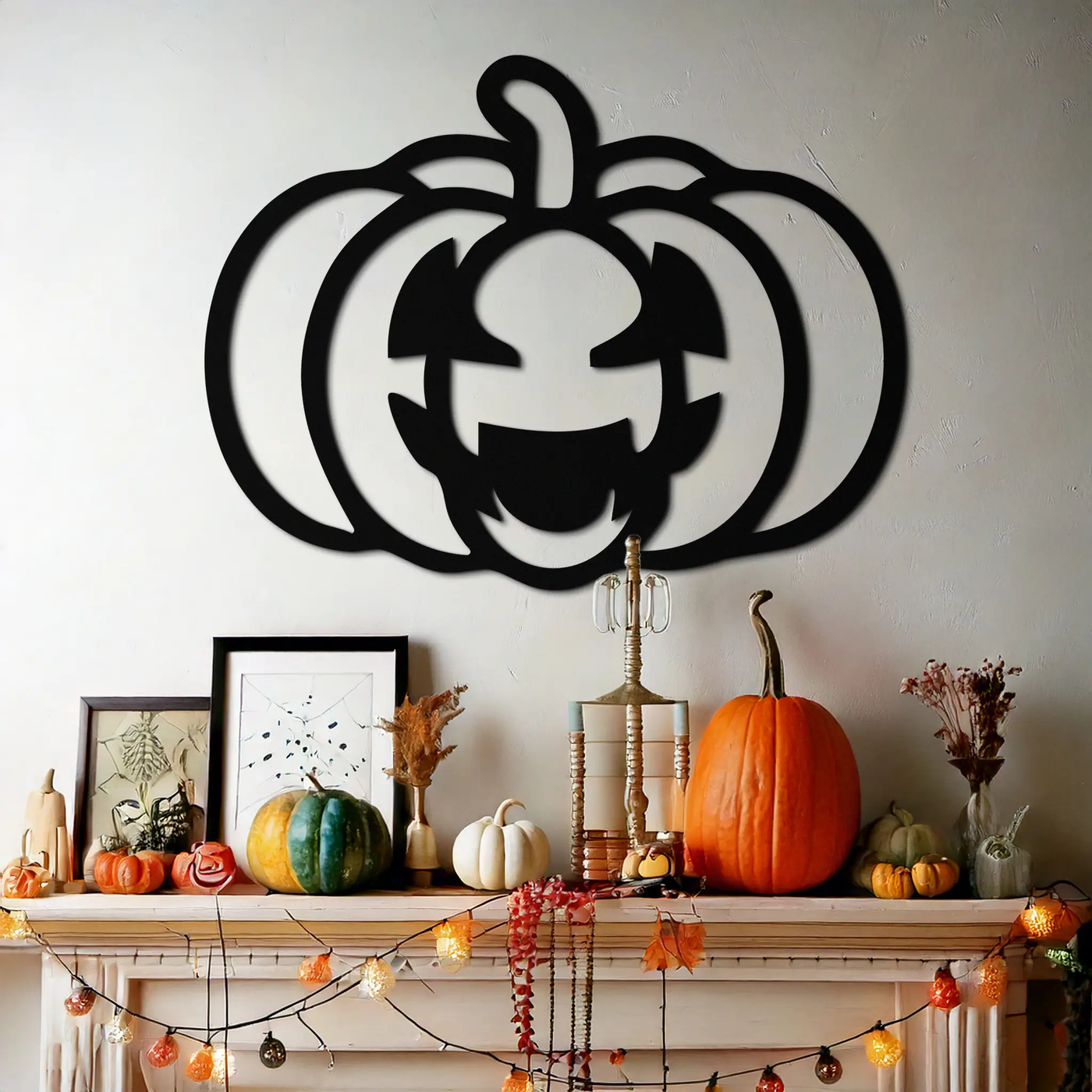 Pumpkin Halloween Metal Wall Art – Spooky Jack O'Lantern Black Decor- KAF500 by Enova Art