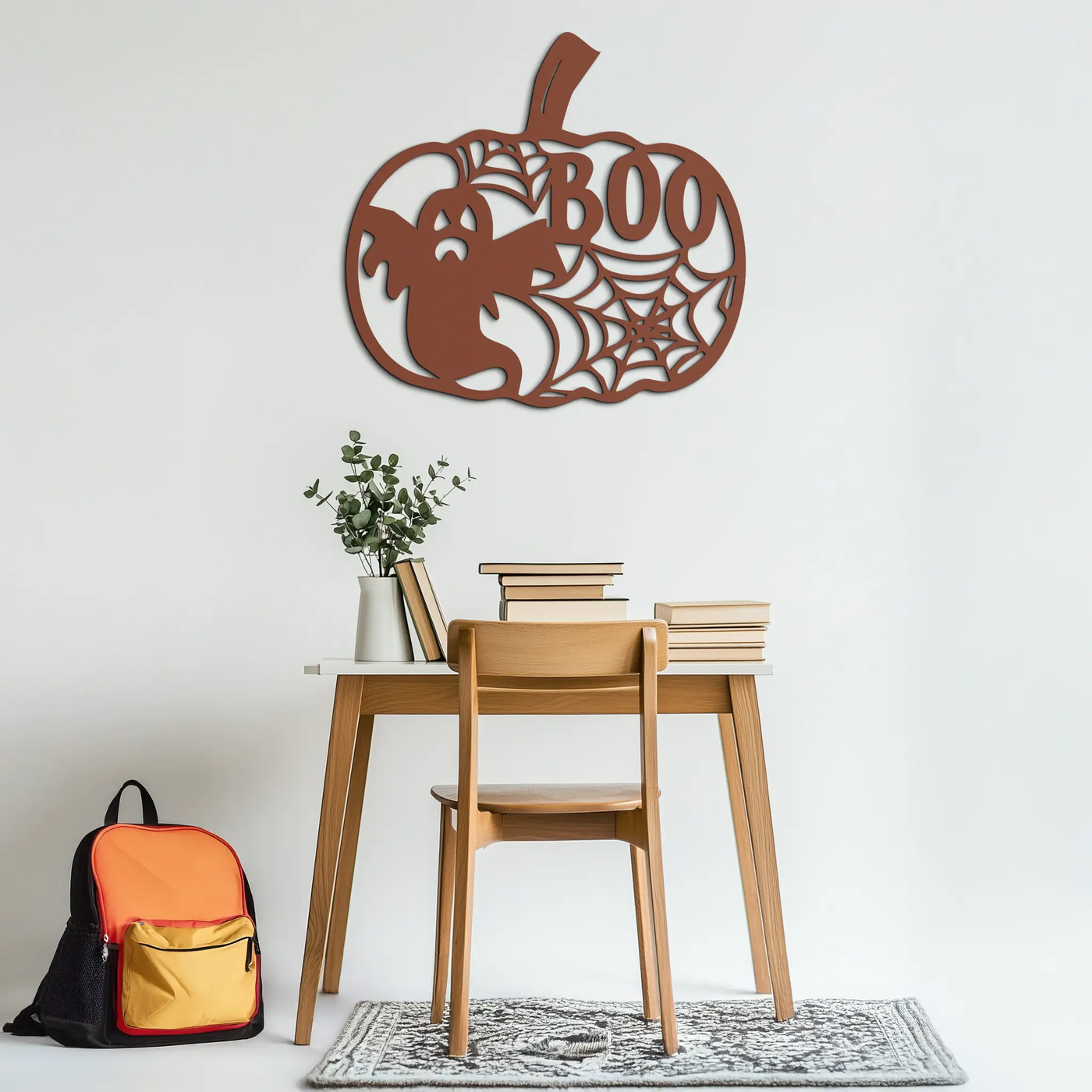 Halloween Pumpkin Ghost Metal Wall Art – Spooky Black Steel Holiday Decoration- KAF501 by Enova Art