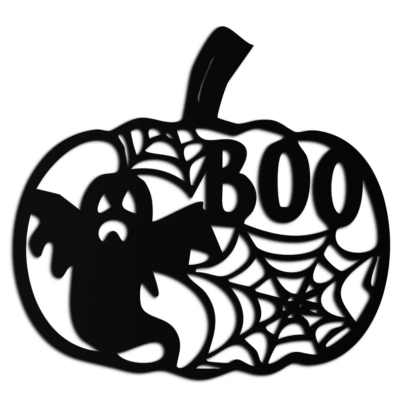Halloween Pumpkin Ghost Metal Wall Art – Spooky Black Steel Holiday Decoration- KAF501 by Enova Art