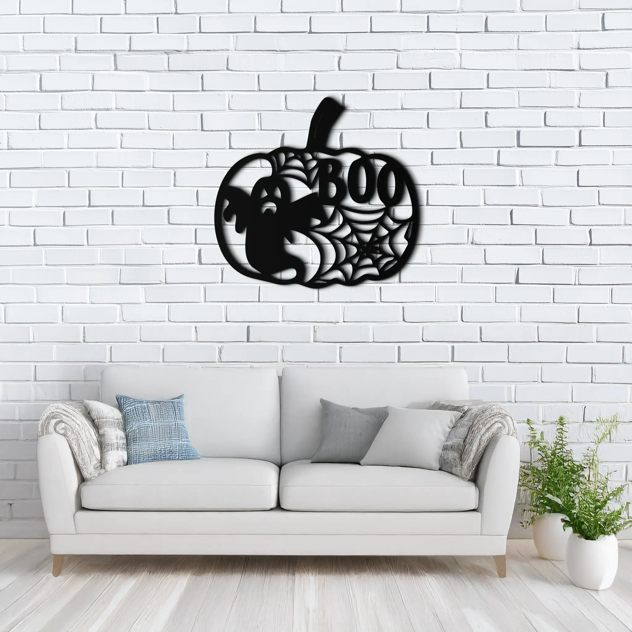 Halloween Pumpkin Ghost Metal Wall Art – Spooky Black Steel Holiday Decoration- KAF501 by Enova Art