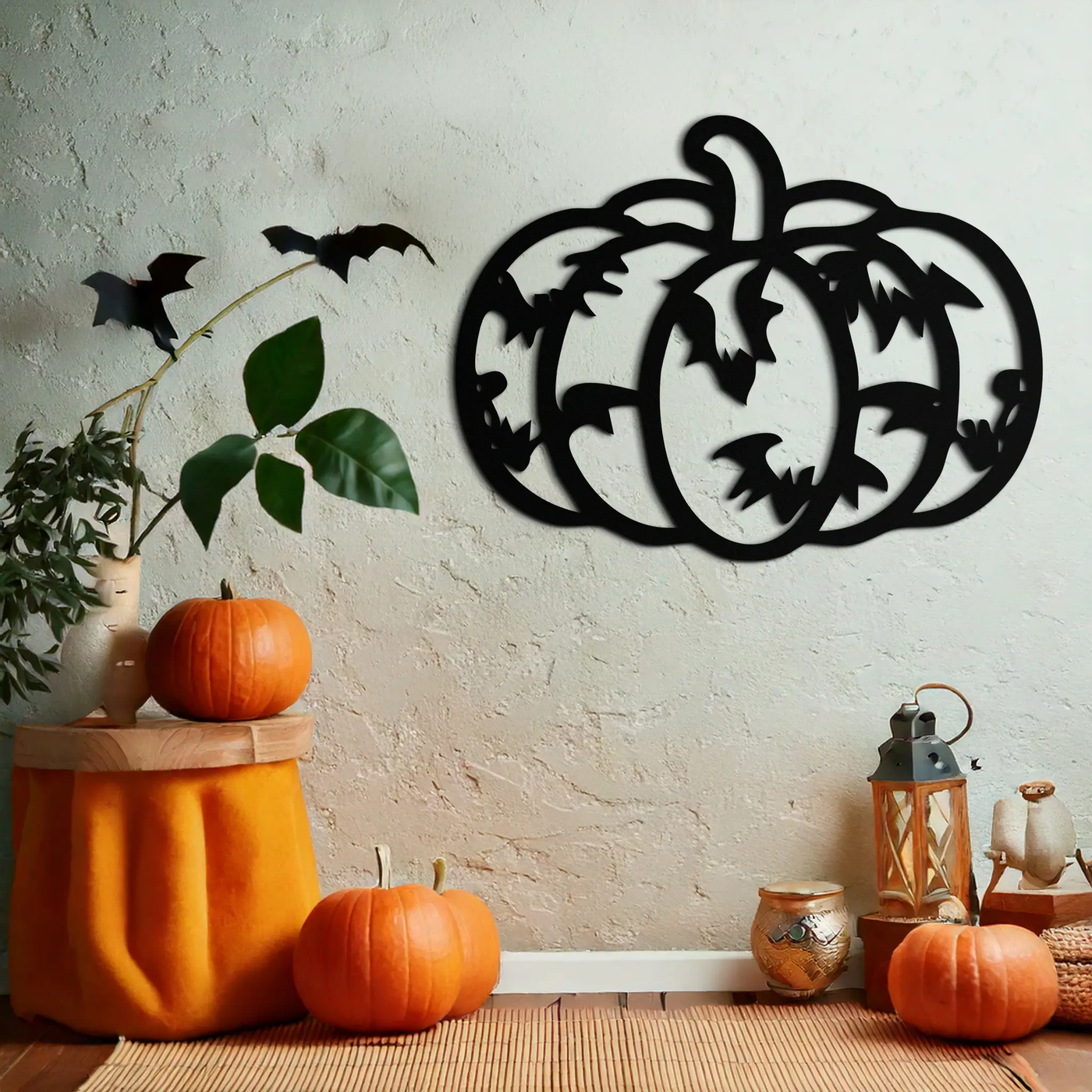 Halloween Pumpkin Faces Metal Wall Art – Spooky Black Steel Decoration- KAF502 by Enova Art