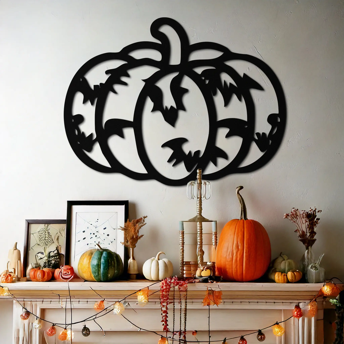 Halloween Pumpkin Faces Metal Wall Art – Spooky Black Steel Decoration- KAF502 by Enova Art