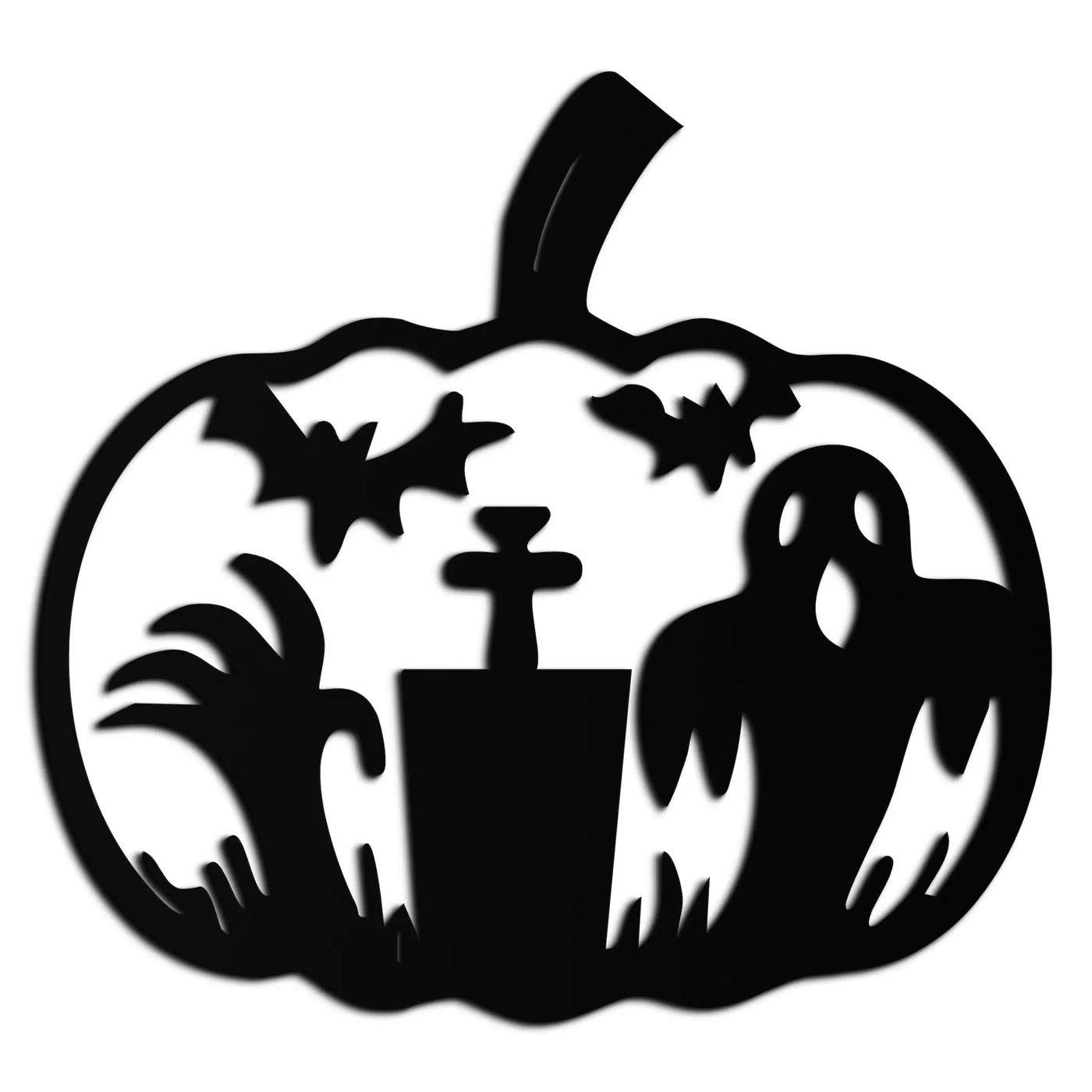 Halloween Ghost Pumpkin Metal Wall Art – Black Steel Spooky Holiday Decoration- KAF503 by Enova Art