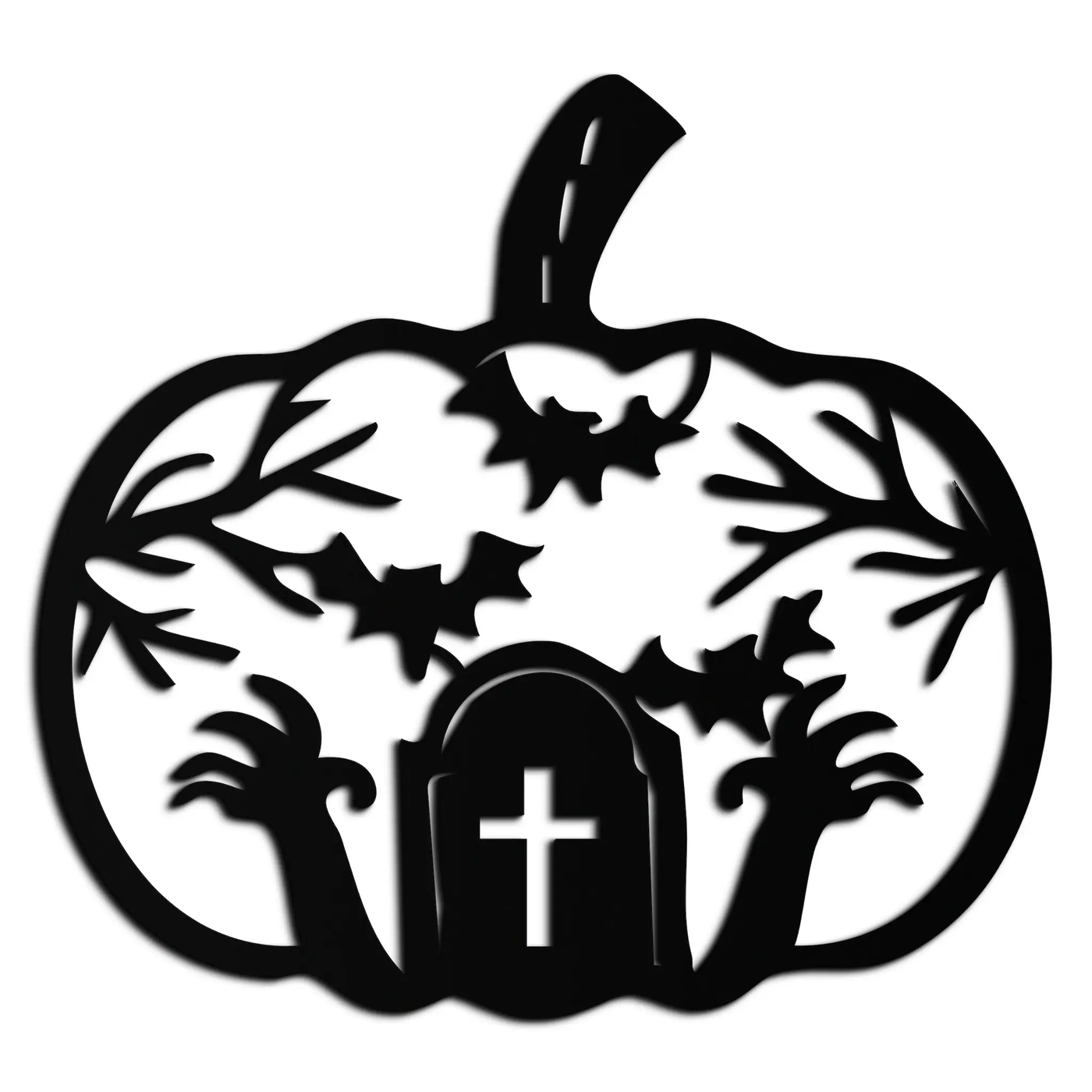 Halloween Cemetery Pumpkin Metal Wall Art – Spooky Black Steel Halloween Decor- KAF504 by Enova Art