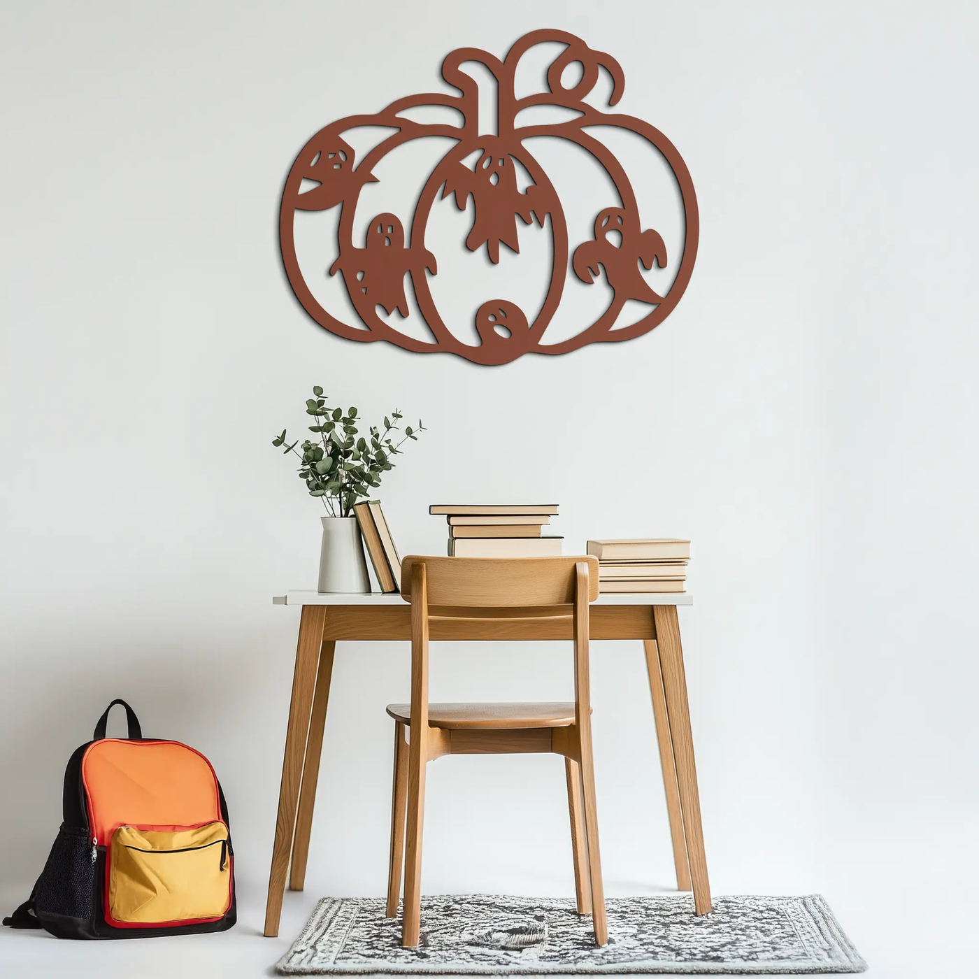 Halloween Pumpkin and Ghosts Metal Wall Art – Spooky Black Steel Decoration- KAF505 by Enova Art