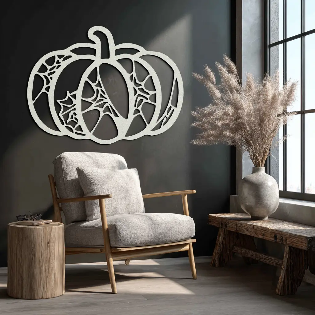 Halloween Pumpkin Metal Wall Art – Black Steel Haunted Fall Decor- KAF506 by Enova Art