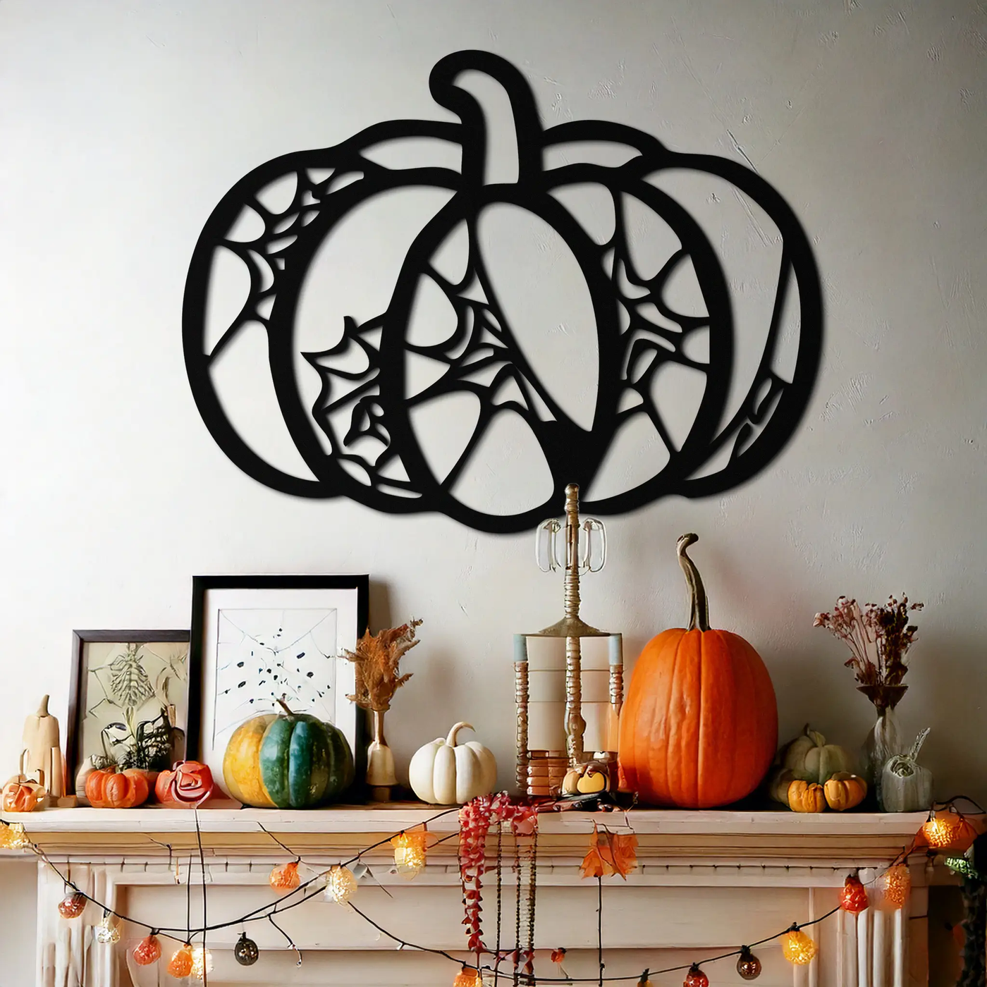 Halloween Pumpkin Metal Wall Art – Black Steel Haunted Fall Decor- KAF506 by Enova Art
