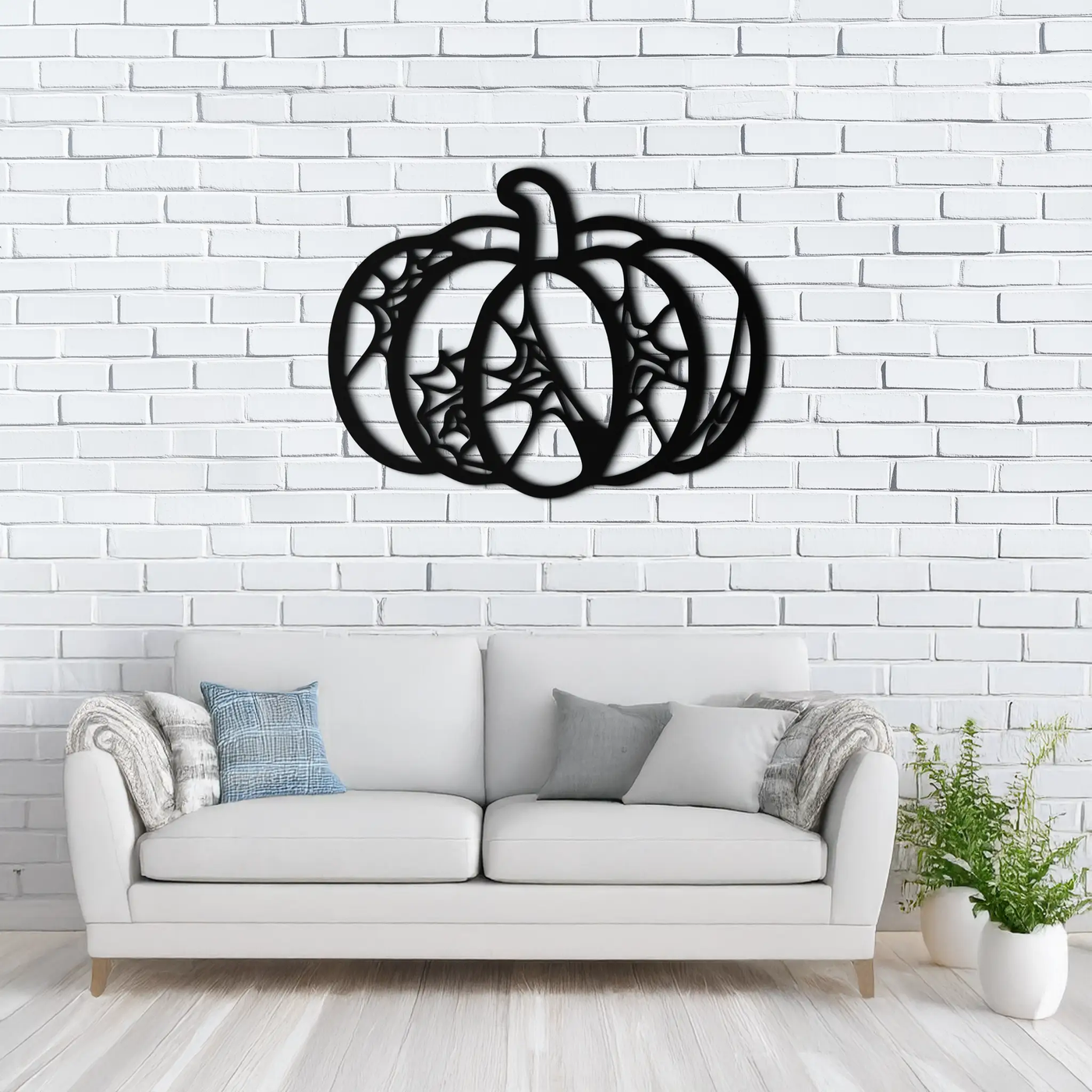 Halloween Pumpkin Metal Wall Art – Black Steel Haunted Fall Decor- KAF506 by Enova Art