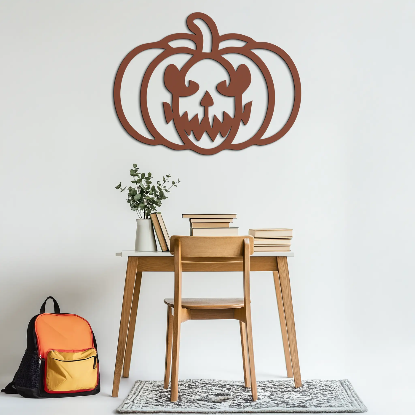 Scary Pumpkin Face Metal Wall Art – Black Steel Halloween Decor- KAF507 by Enova Art