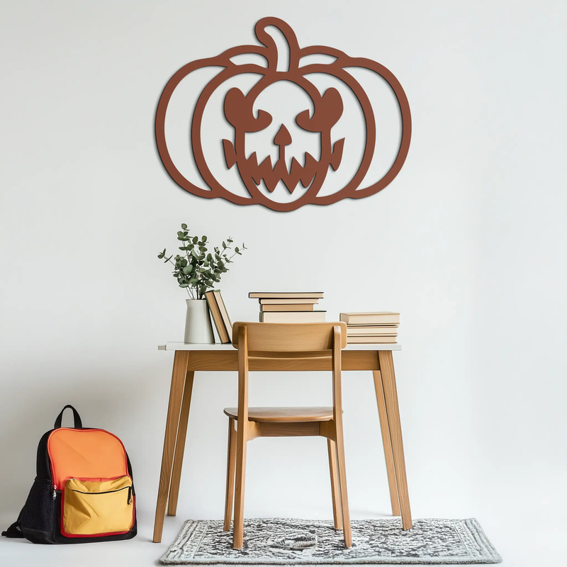 Scary Pumpkin Face Metal Wall Art – Black Steel Halloween Decor- KAF507 by Enova Art