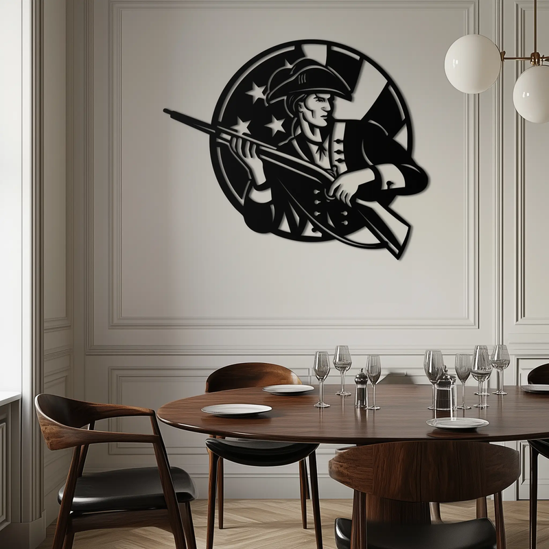 Patriotic Soldier Silhouette Metal Wall Art – Black Steel Military Home Decor- KAF508 by Enova Art
