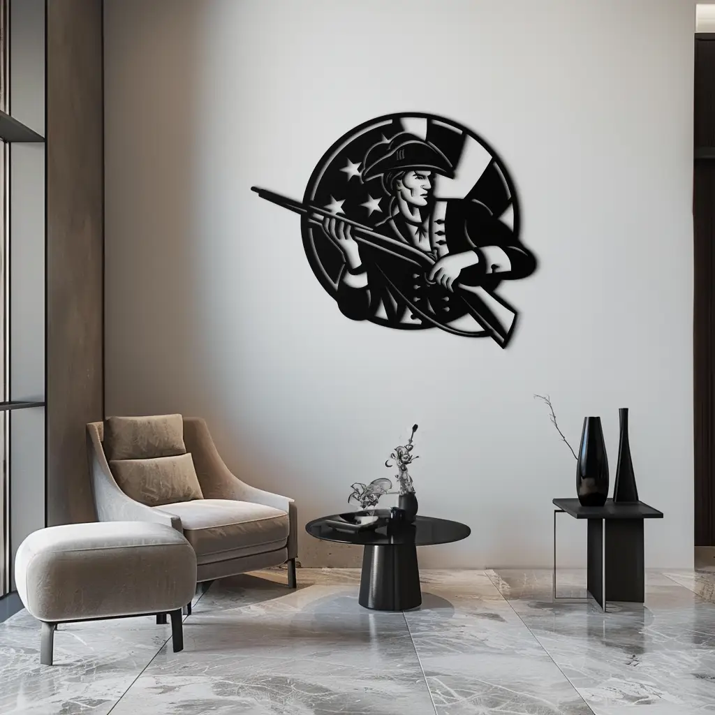 Patriotic Soldier Silhouette Metal Wall Art – Black Steel Military Home Decor- KAF508 by Enova Art