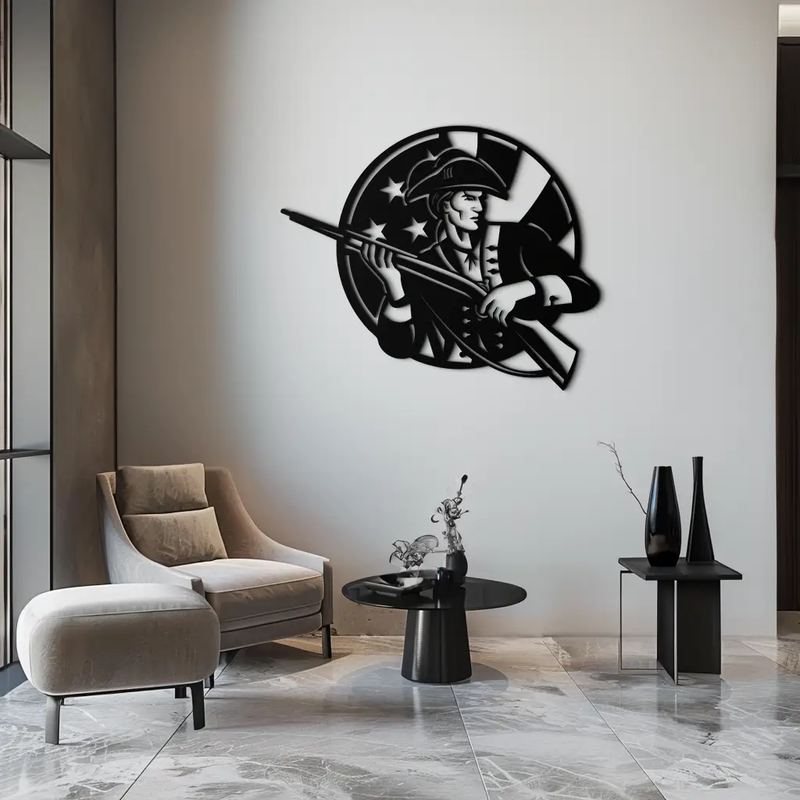 Patriotic Soldier Silhouette Metal Wall Art – Black Steel Military Home Decor- KAF508 by Enova Art