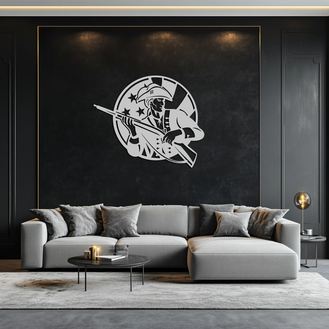Patriotic Soldier Silhouette Metal Wall Art – Black Steel Military Home Decor- KAF508 by Enova Art