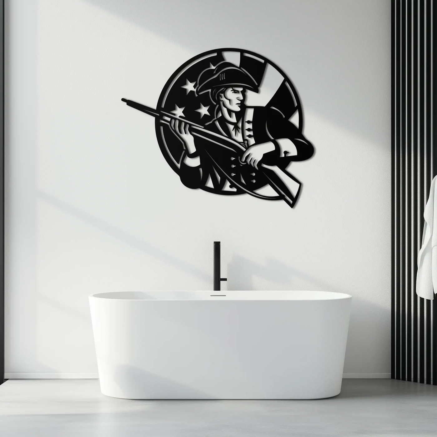 Patriotic Soldier Silhouette Metal Wall Art – Black Steel Military Home Decor- KAF508 by Enova Art
