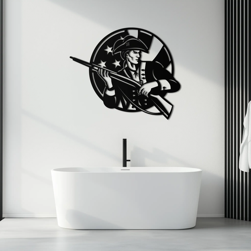 Patriotic Soldier Silhouette Metal Wall Art – Black Steel Military Home Decor- KAF508 by Enova Art