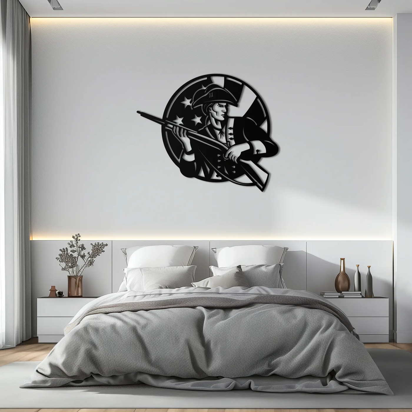 Patriotic Soldier Silhouette Metal Wall Art – Black Steel Military Home Decor- KAF508 by Enova Art