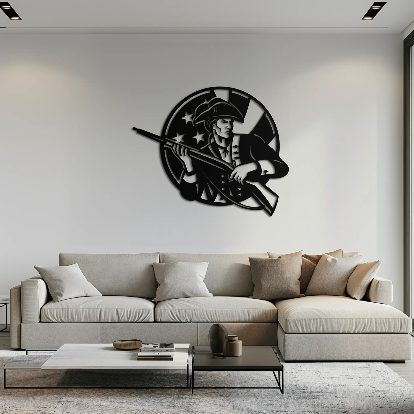 Patriotic Soldier Silhouette Metal Wall Art – Black Steel Military Home Decor- KAF508 by Enova Art
