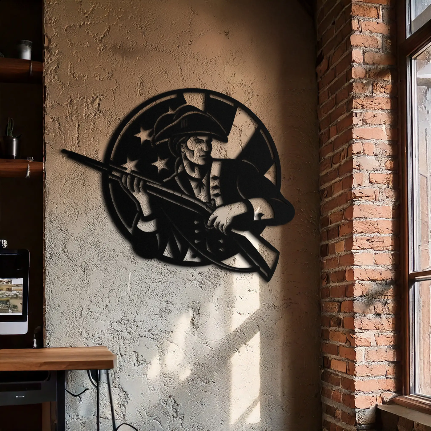 Patriotic Soldier Silhouette Metal Wall Art – Black Steel Military Home Decor- KAF508 by Enova Art