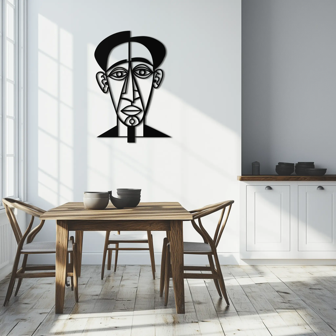 Abstract Face Line Art Metal Wall Decor – Modern Black Minimalist Sculpture- KAF509 by Enova Art