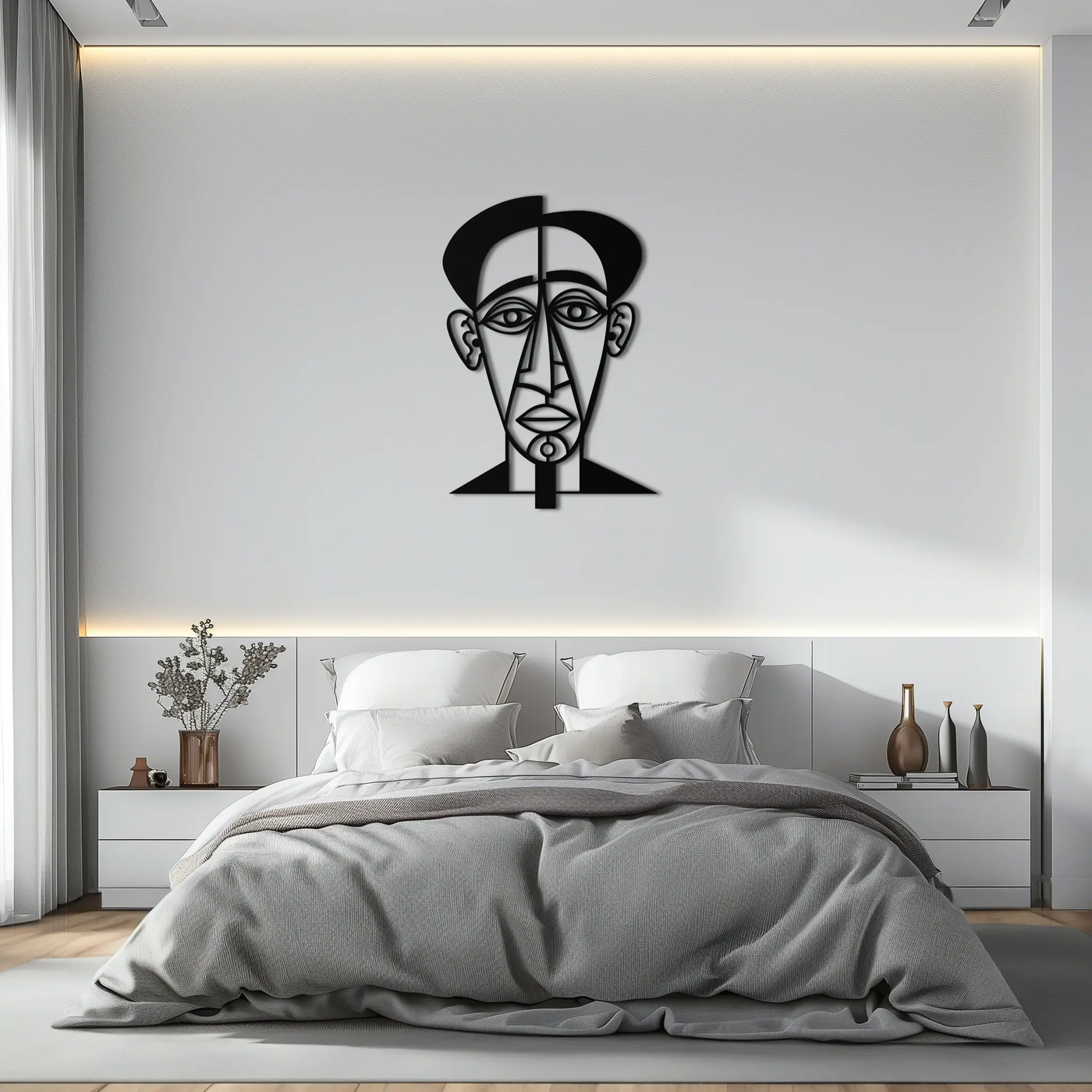 Abstract Face Line Art Metal Wall Decor – Modern Black Minimalist Sculpture- KAF509 by Enova Art