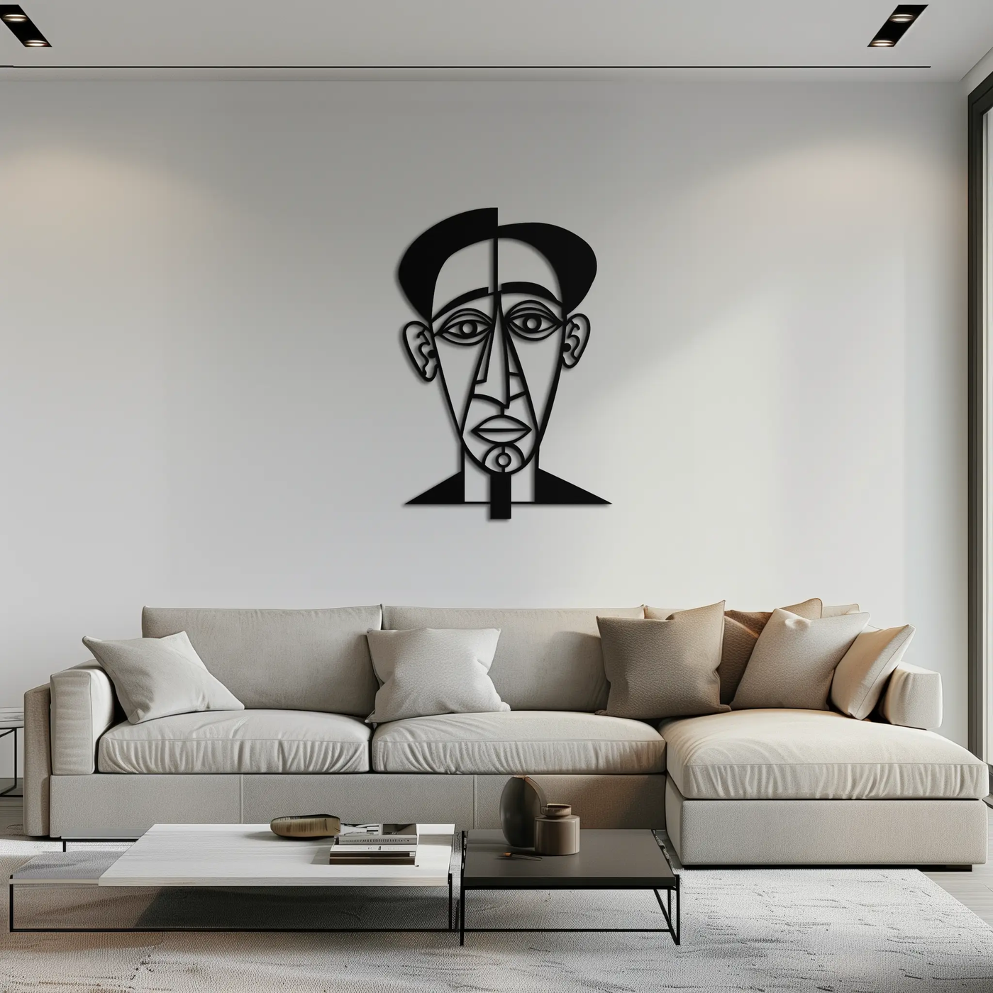 Abstract Face Line Art Metal Wall Decor – Modern Black Minimalist Sculpture- KAF509 by Enova Art