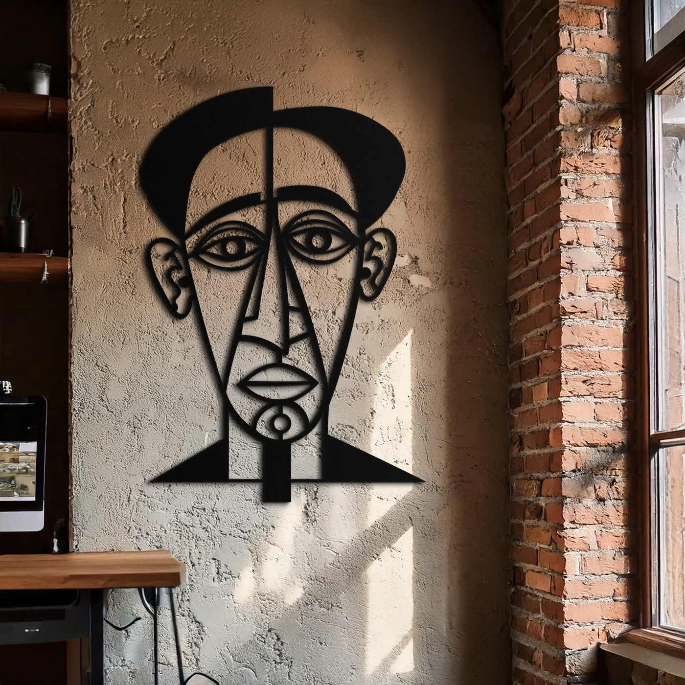 Abstract Face Line Art Metal Wall Decor – Modern Black Minimalist Sculpture- KAF509 by Enova Art