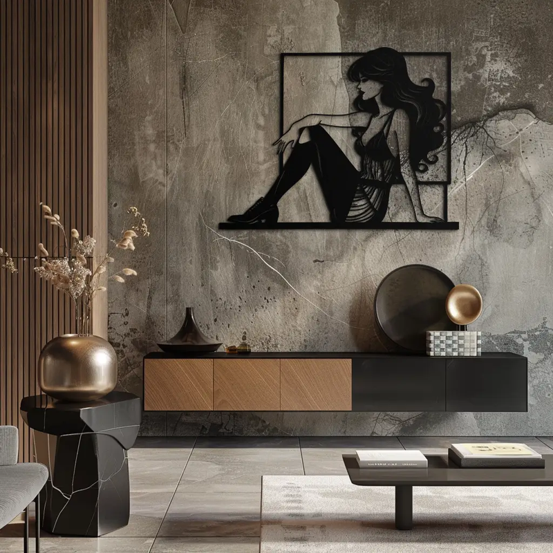 Elegant Woman Silhouette Metal Wall Art – Modern Black Feminine Home Decor- KAF511 by Enova Art