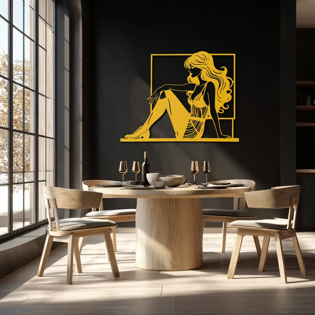 Elegant Woman Silhouette Metal Wall Art – Modern Black Feminine Home Decor- KAF511 by Enova Art