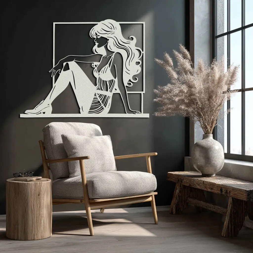 Elegant Woman Silhouette Metal Wall Art – Modern Black Feminine Home Decor- KAF511 by Enova Art