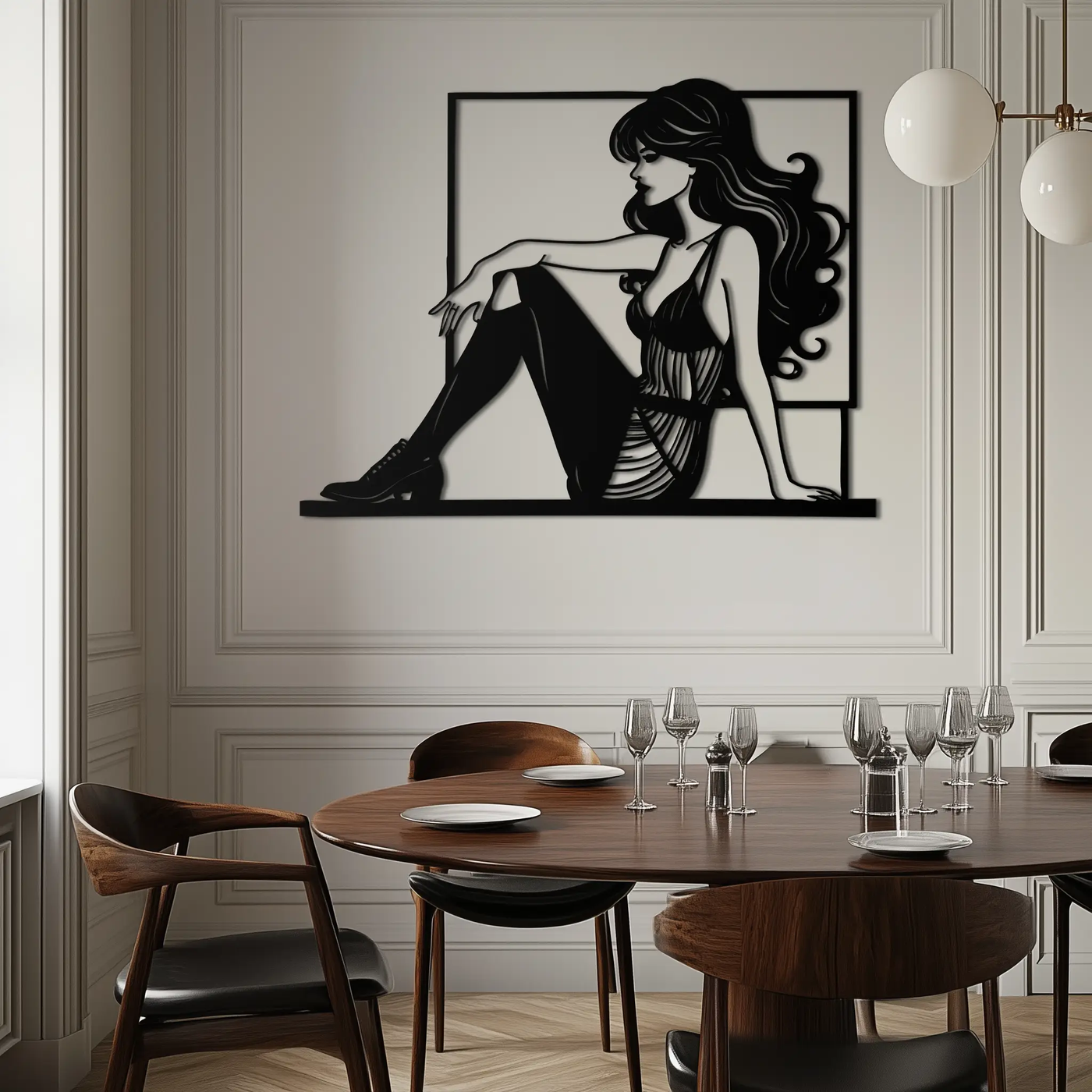 Elegant Woman Silhouette Metal Wall Art – Modern Black Feminine Home Decor- KAF511 by Enova Art