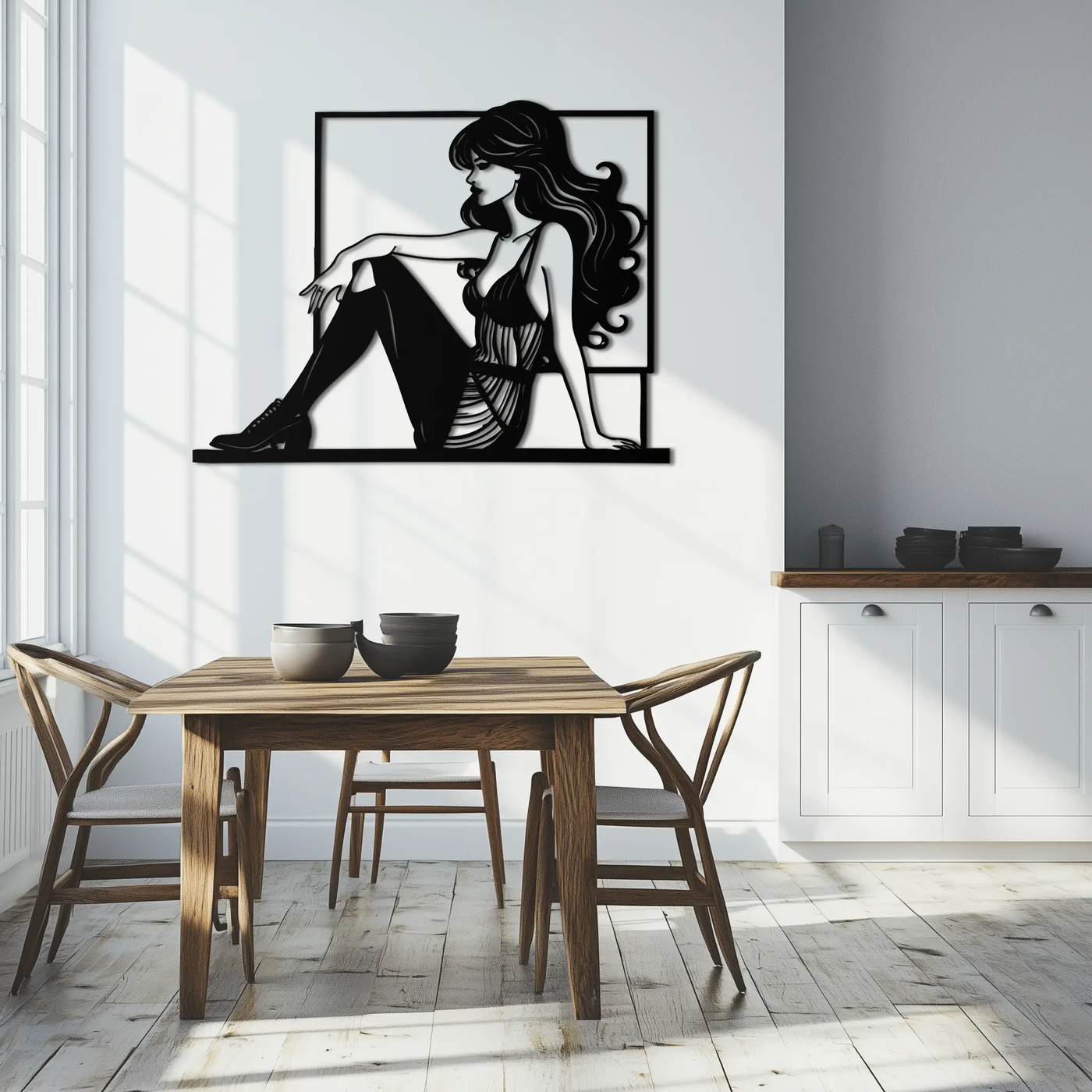 Elegant Woman Silhouette Metal Wall Art – Modern Black Feminine Home Decor- KAF511 by Enova Art