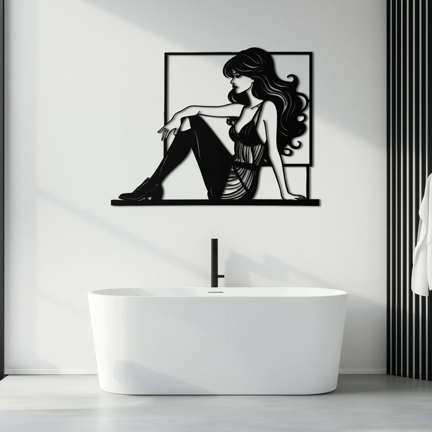 Elegant Woman Silhouette Metal Wall Art – Modern Black Feminine Home Decor- KAF511 by Enova Art