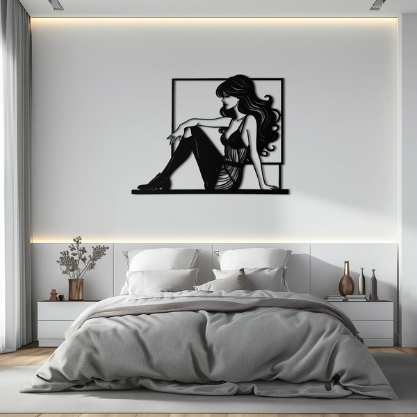 Elegant Woman Silhouette Metal Wall Art – Modern Black Feminine Home Decor- KAF511