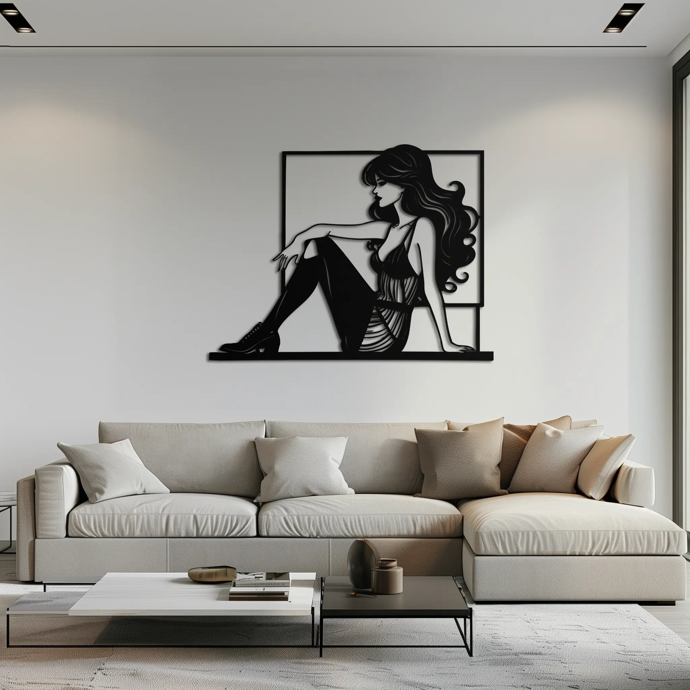 Elegant Woman Silhouette Metal Wall Art – Modern Black Feminine Home Decor- KAF511 by Enova Art