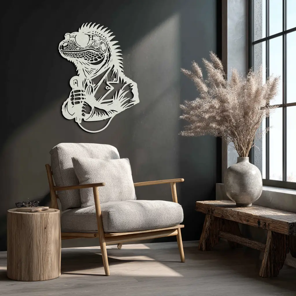 Cool Lizard Metal Wall Art – Unique Reptile Selfie Decor for Home and Office- KAF512 by Enova Art