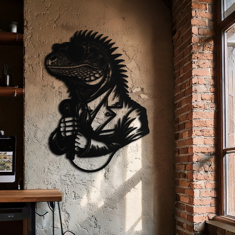 Cool Lizard Metal Wall Art – Unique Reptile Selfie Decor for Home and Office- KAF512 by Enova Art