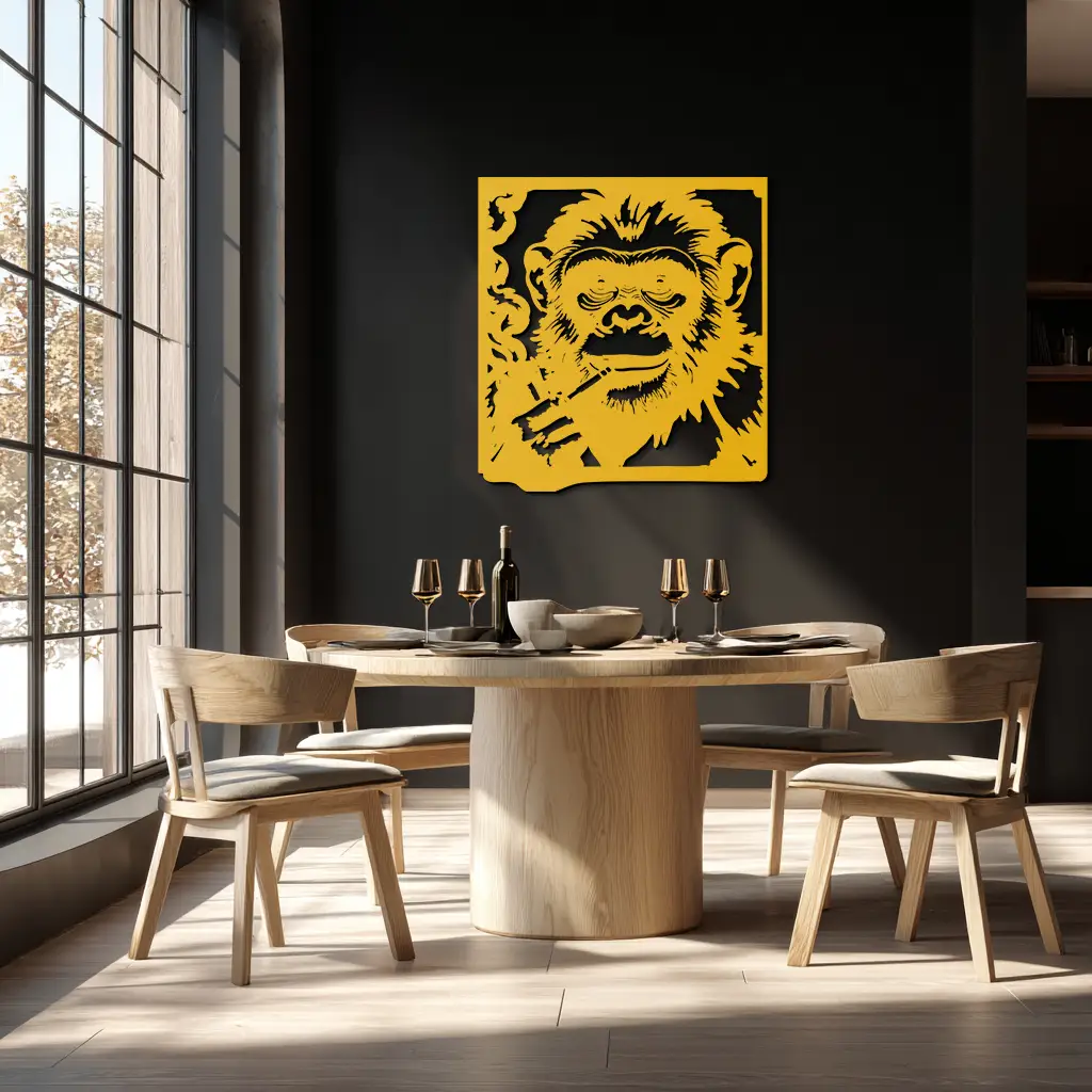 Smoking Chimpanzee Metal Wall Art – Cool Monkey Black Metal Wall Decor for Home- KAF513 by Enova Art